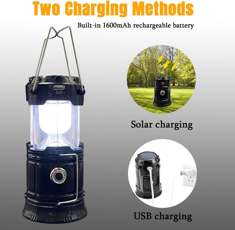 XTAUTO Collapsible Portable LED Camping Lantern Lightweight Waterproof Solar USB Rechargeable LED Flashlight Survival Kits for Indoor Outdoor Home Emergency Light Power Outages Hiking Hurricane 4-Pack - Image 5